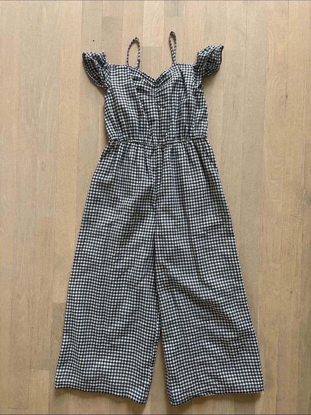 Abercrombie kids Gingham jumpsuit off the shoulder size 7/8